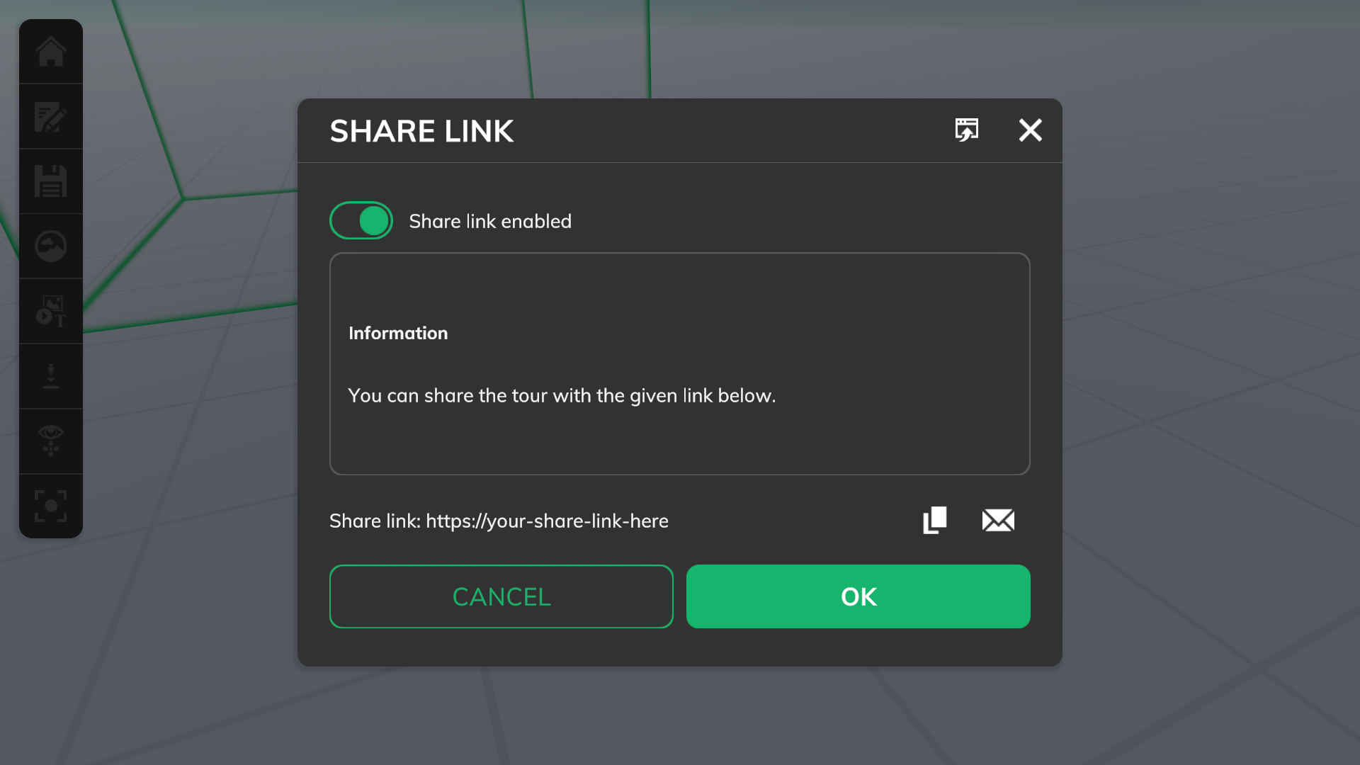 Tour sharing link settings